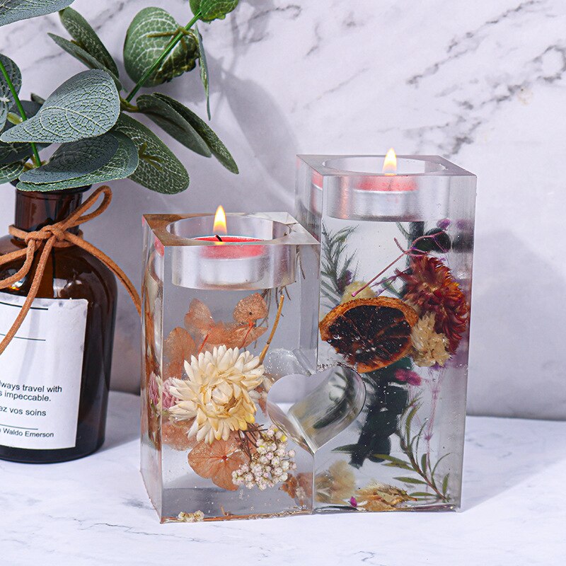 Cuboid Love Heart Candle Holder Silicone Mold Candlestick Epoxy Resin Mould Home Decoration Jewelry Making Tools DIY Crafts