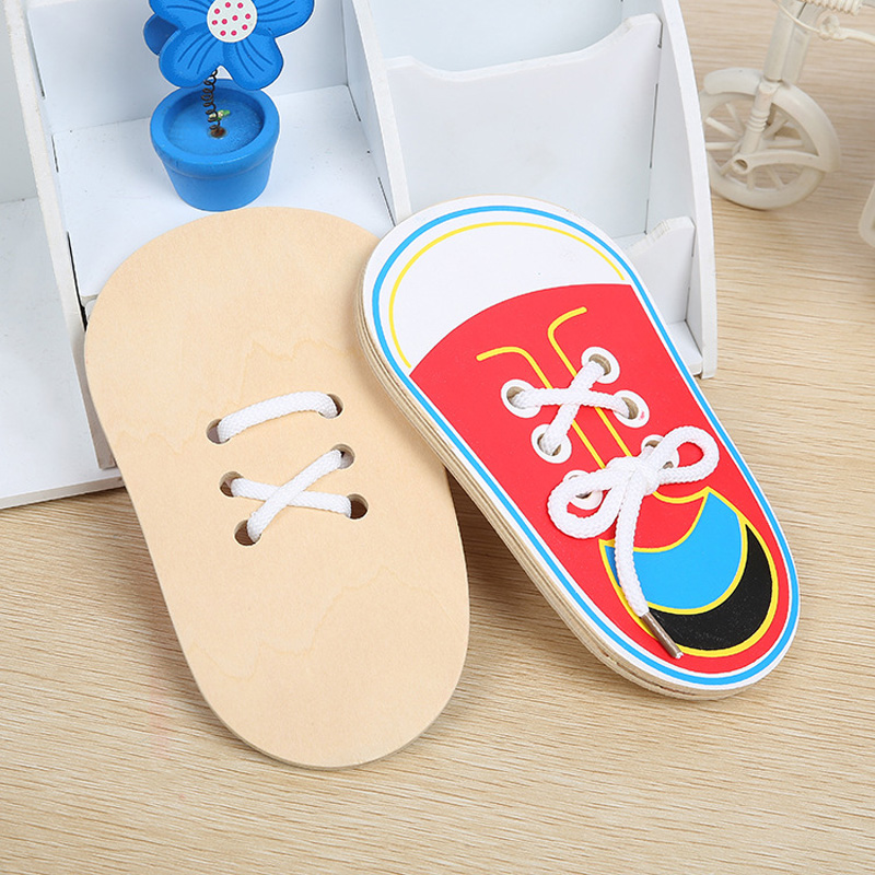 1 Pcs Casuale Per Bambini Montessori Giocattoli Educativi Per Bambini Giocattoli di Legno Del Bambino Allacciatura Scarpe Prima Educazione Montessori Sussidi Didattici