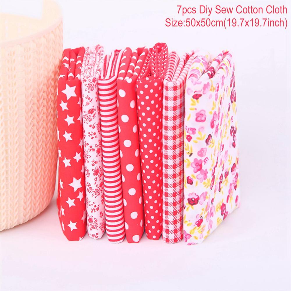 Fengrise-tissu en coton 100% imprimé | Tissus cousus et cousus, pour Patchwork, accessoires de bricolage faits à la main, 7 pièces 50x50cm: 50x50cm Red 7pcs