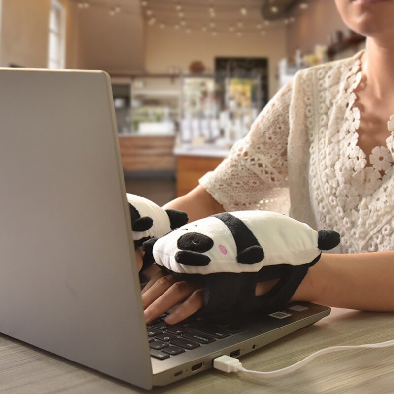 USB Heated Gloves Electric Heating Hand Warmers Fingerless Cute Panda Shape Hand Warmer Winter Warm Gloves