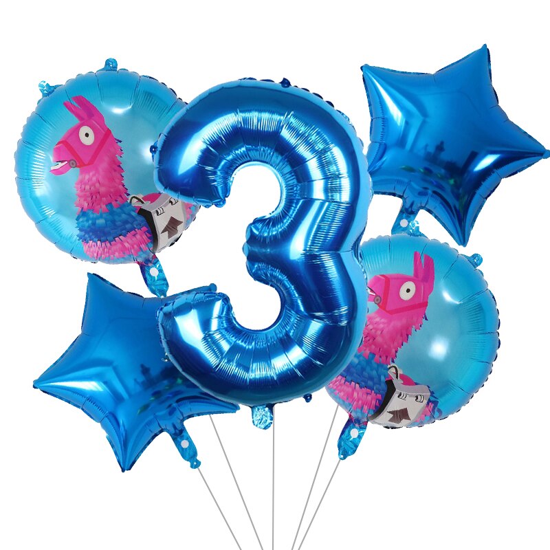 5Pcs Cartoon Pinata Videro Game Folie Ballon Cartoon Dier Alpaca Lama Ballon Bruiloft Baby Shower Verjaardag Party Decor Globos: Deep Blue