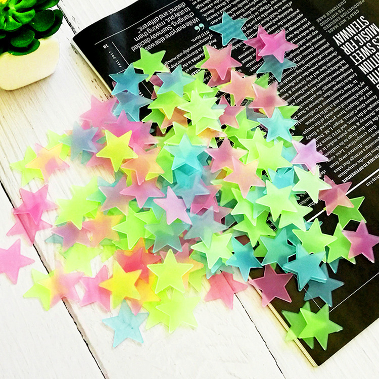 100 stk børneværelse fluorescerende wallsticker glød i mørket stjerner wallstickers stjerner lysende lysende sticker 3cm