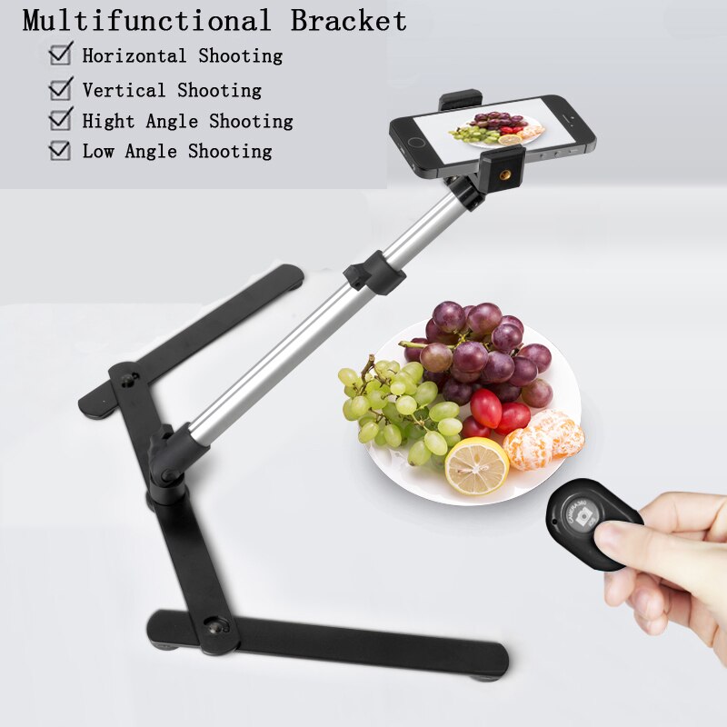 Fotografia ajustável tampo de mesa mini monopod conjunto suporte de liga de alumínio + telefone clipe de luz de preenchimento de controle bluetooth