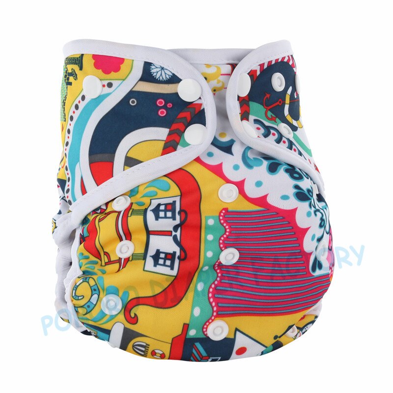 PORORO all in one baby cloth diaper with bamboo inserts, waterproof PUL AIO size adjustable nappies with white color binding: n2