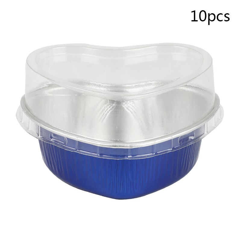 10pcs 6 Color heart-shaped aluminum foil baking cake box small tin cup cheese dessert bread packaging cup with lid: BL