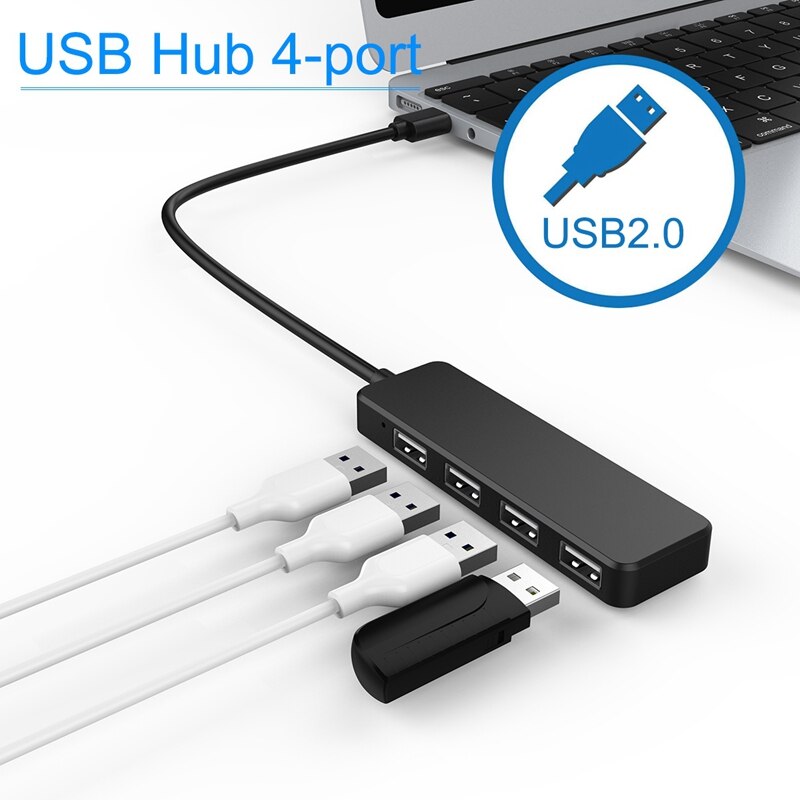 2 stuks ultradunne usb-hub 4-- poorts usb 2.0- hub wit & zwart