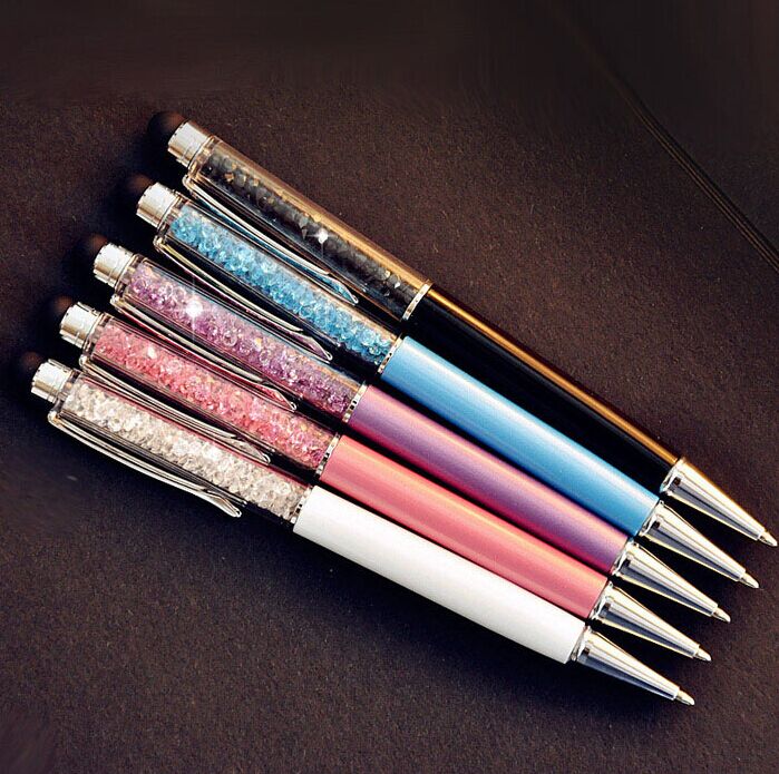 (1Pcs/Sell) Crystal Pen Diamond Pens Stationery Fountain Pen Stylus Touch Pen 11 Colors Oily Black Refill