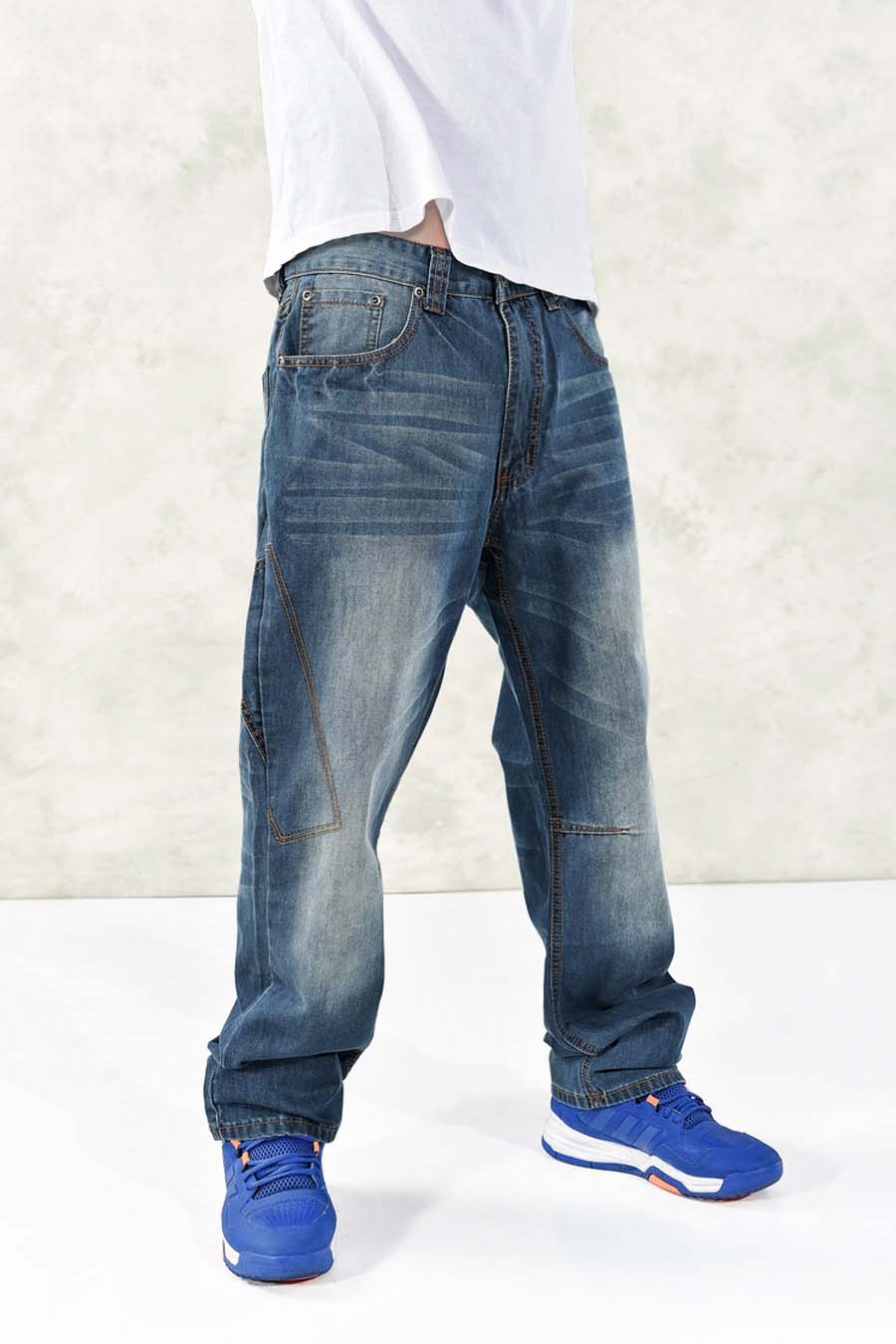 Amerikaanse stijl heren jeans wijde pijpen casual hiphop harem denim broek skateboard rechte losse baggy broek grote maat 30-46: 46