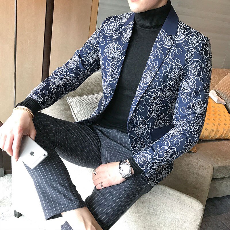 Classic Jacquard Suit Men Jacket Slim Business Banquet Men Blazer Jacket Asian Size S M XXXL 5XL Flower Dress Suit Men