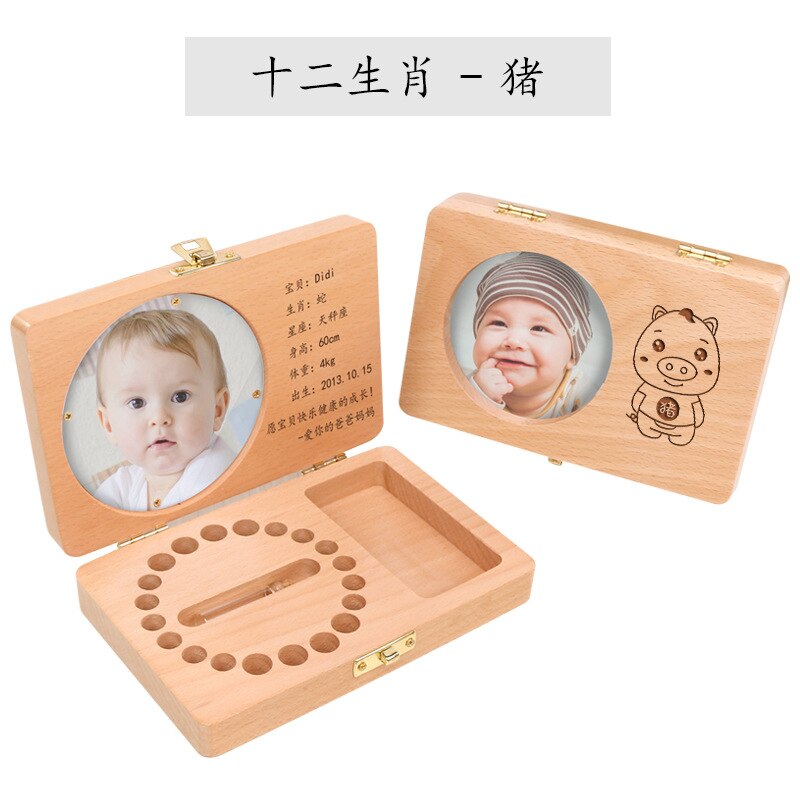 Baby Tanden Doos Medaillon Meisje Jongen Groeiende Permanente Tanden Opbergdoos Baby Lanugo Besparen Gemonteerd Kinderen Tanden Collectebus: shi er sheng xiao Series Pigskin