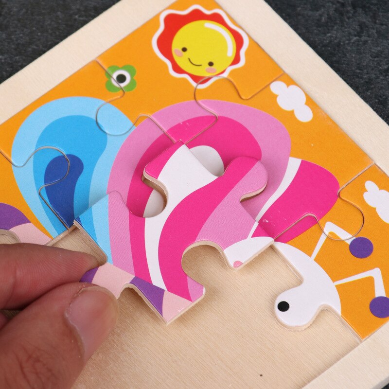 Puzle de madera de juguete para niños, 9 piezas, 3D, mini tamaño, dibujos animados, animales, tráfico, tangram, puzzle, educación