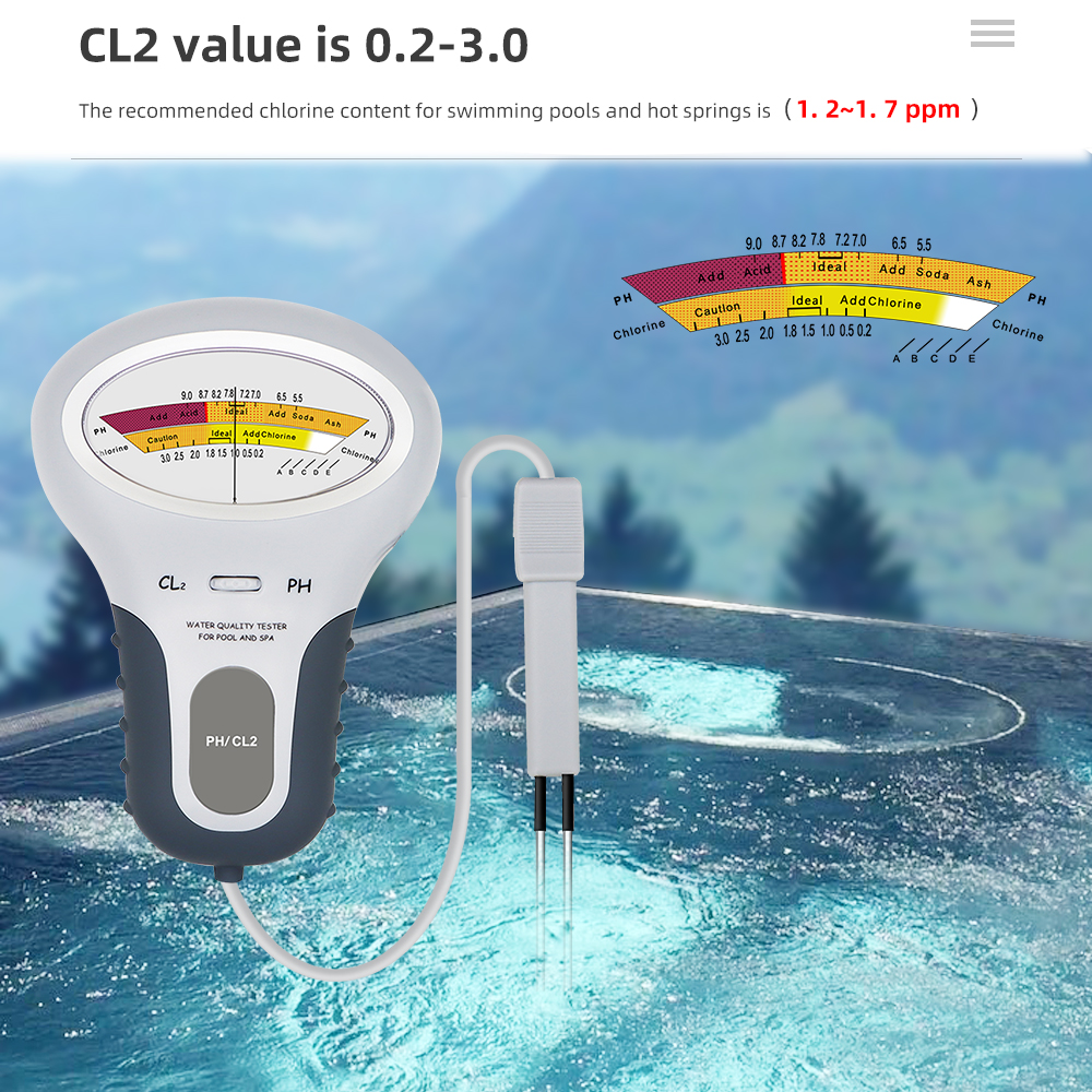 Détecteur de chlore 2 en 1, compteur PH et CL2, testeur de moniteur de chlore pour piscine, Spa, testeur de de l'eau de source chaude pour Aquarium
