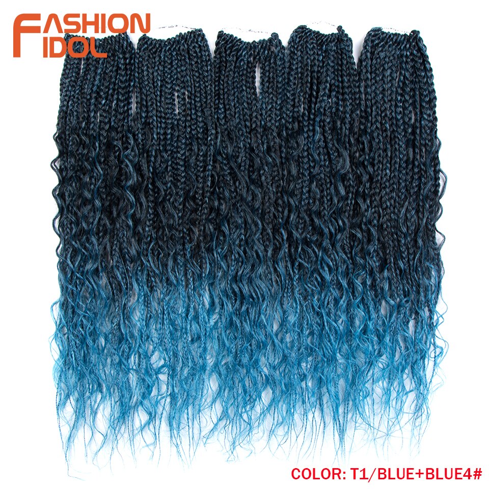 IDOL Micro Box Braid 24 inch Crochet Braids Synthetic Hair Curly Crotchet Hair Extensions Ombre Brown Twist Hair Braids: T1-BLUE-BLUE4 / 3Pcs/Lot