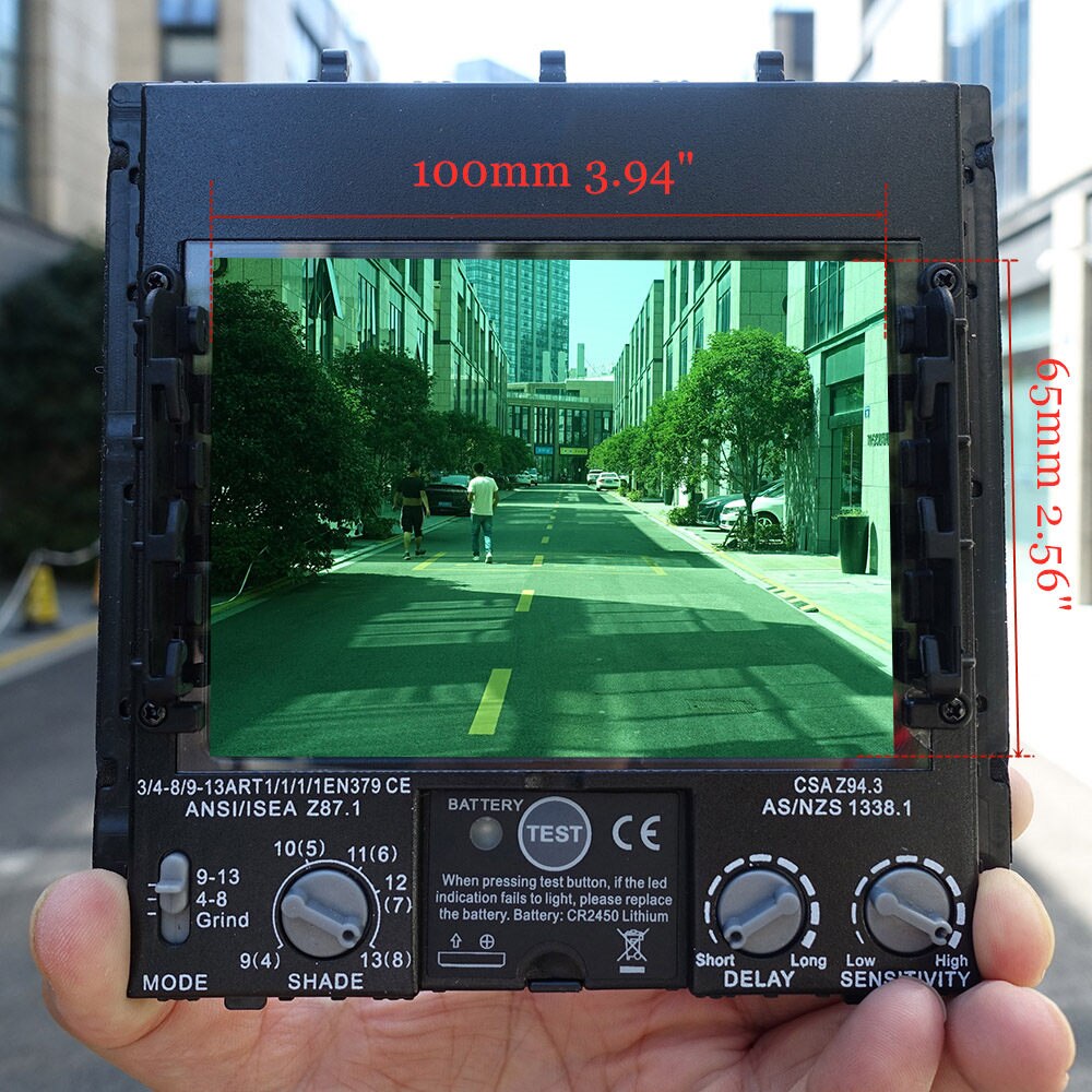 Sveisefilter visning størrelse 100 x 65mm (3.94 x 2.56in)  solenergi 4 sensorer automatisk mørklegging 1111 fullspekter skygge 4(3)-13 for sveisehjelmer