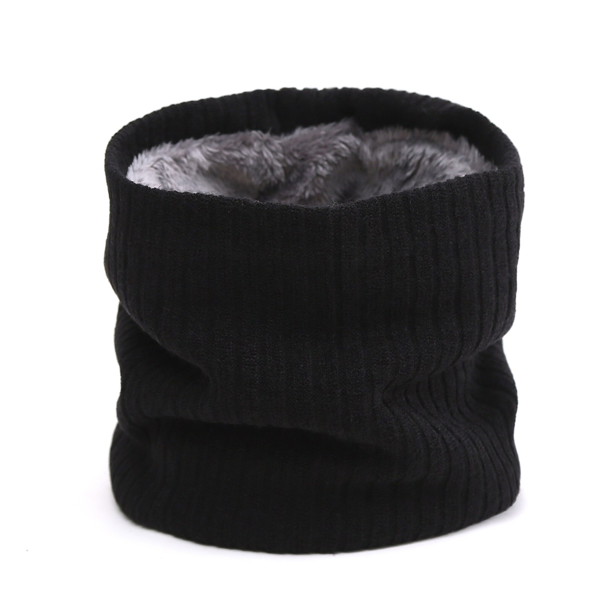 Unisex Winter Scarf Knit Solid Women Ring Neck Scarves Thick Fur Bandana Cotton Men Outdoor Warm Soft Collar Wraps: WB3-13 black