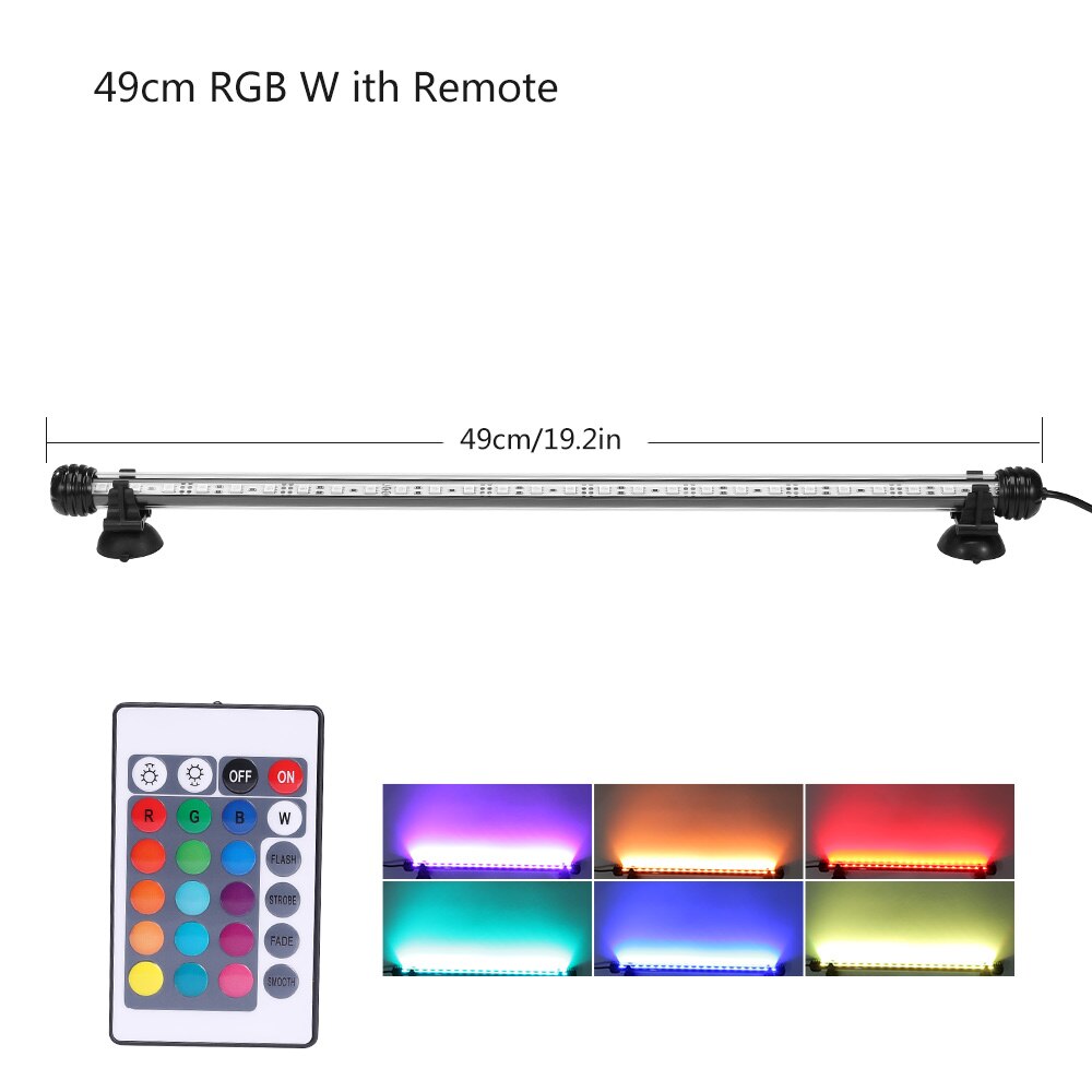 LED Aquarium Fish Tank Light Waterproof Bubble Pump Bar Light 19/29/39/49CM Underwater Aquarium Lamp Aquariums Decor Lighting EU: RGB 49cm