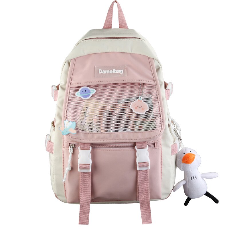 Estuaqueen Kawaii Nylon Vrouwen Rugzak Mode Waterdichte Rugzak Voor Tienermeisjes Schooltas Leuke Student Boekentas Reizen Mochila: Roze / Backpack only