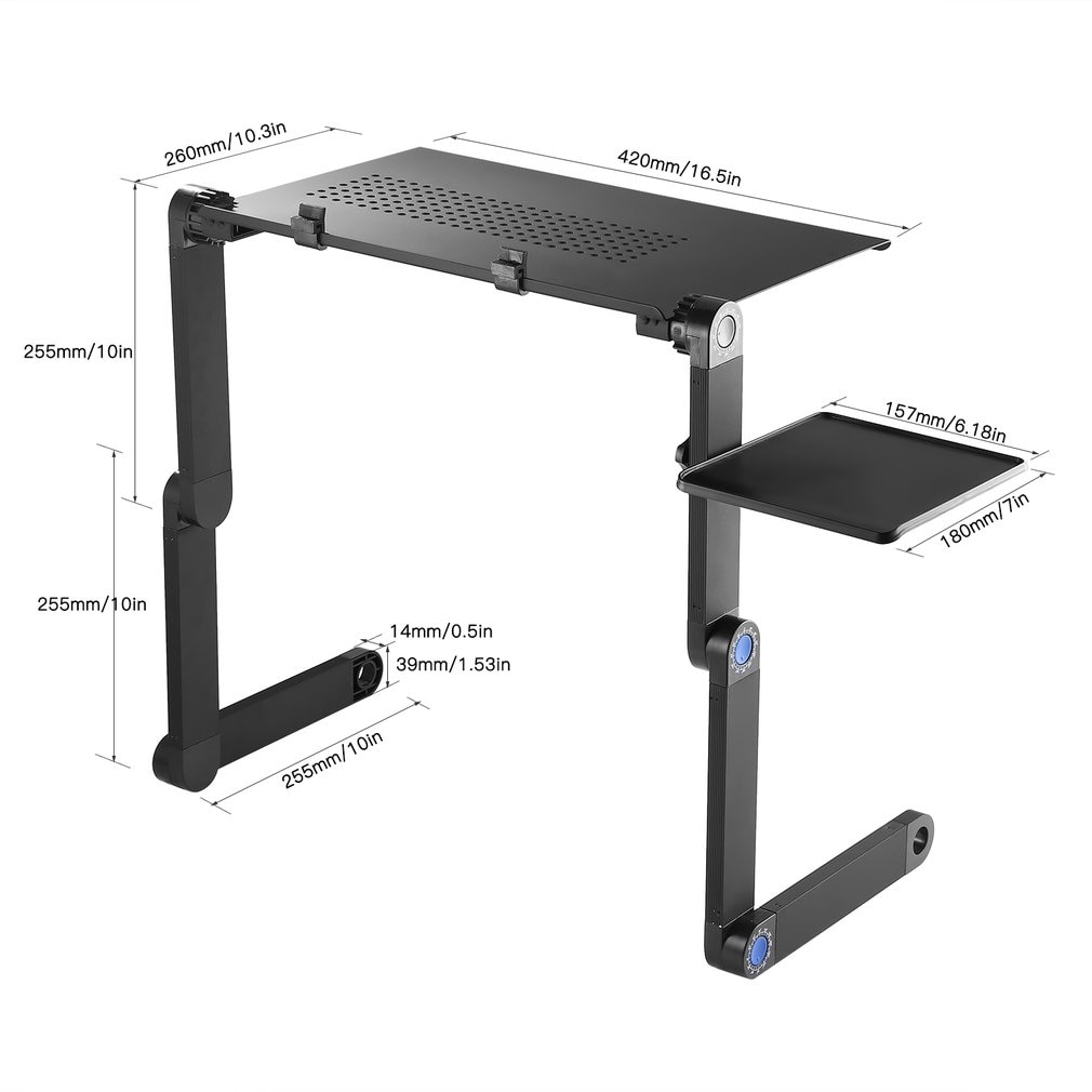 Adjustable Aluminum Alloy Laptop Desk Multifuctional Vented Foldable PC Table Stand With Mouse Pad