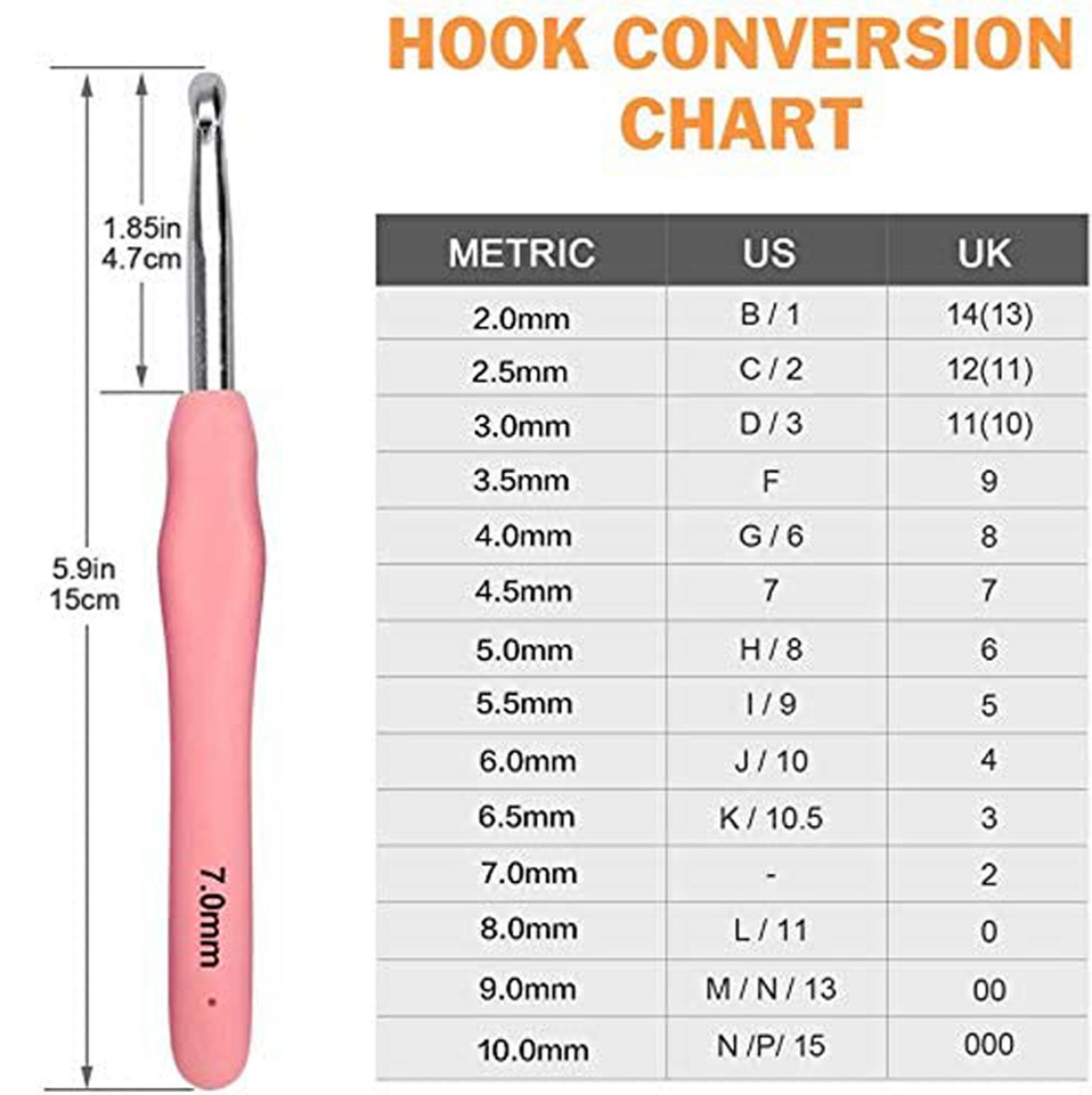 Haaknaald Set Aluminium Ergonomische Haak Naalden Met Kleurrijke Zachte Rubberen Grip Cushioned Handles Naalden Rubber Hand2021 #35