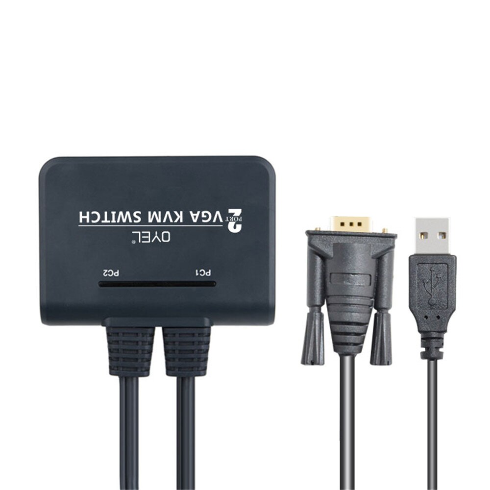 USB+VGA 2-port KVM Switch VGA 2 in 1 Out Computer Keyboard and Mouse Display Sharing Black
