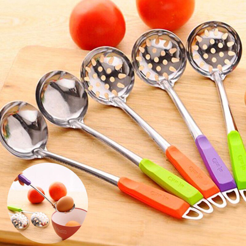 Escurridor de acero inoxidable, colador, cuchara de sopa, cucharón de sopa, utensilios de cocina, mango, colgante de pared, Color caramelo, herramientas de cocina, accesorios