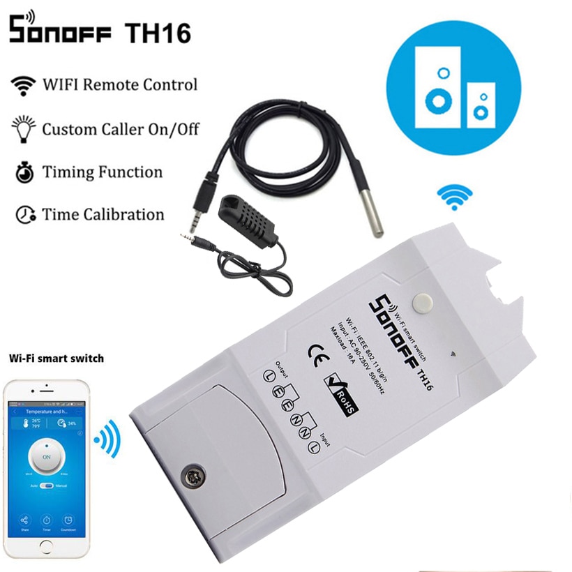 Sonoff TH16 Smart Switch Monitoring Temperatuur Vochtigheid Wifi Smart Switch Domotica Kit Werkt Met Alexa Google 16A 3500 W