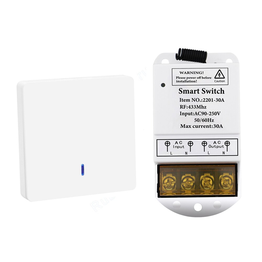 Rubrum 433MHz AC 110V 220V 30A 1CH Wireless Remote Control Switch RF Relay Receiver Push Button Wall Panel Switch For Pump Light: 1 WP and 1 Receiver