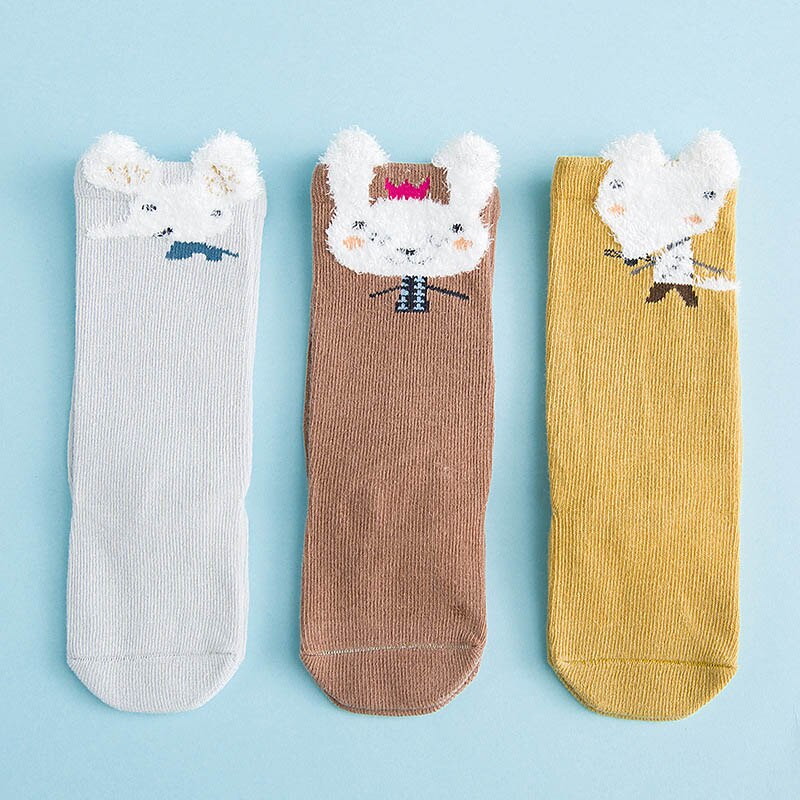 Chaussettes en coton pour bébés | 3 couleurs, bas pour bébés et -né, couettes hautes et aux genoux, pour garçons et filles, de dessin animé: Style 2 set 1