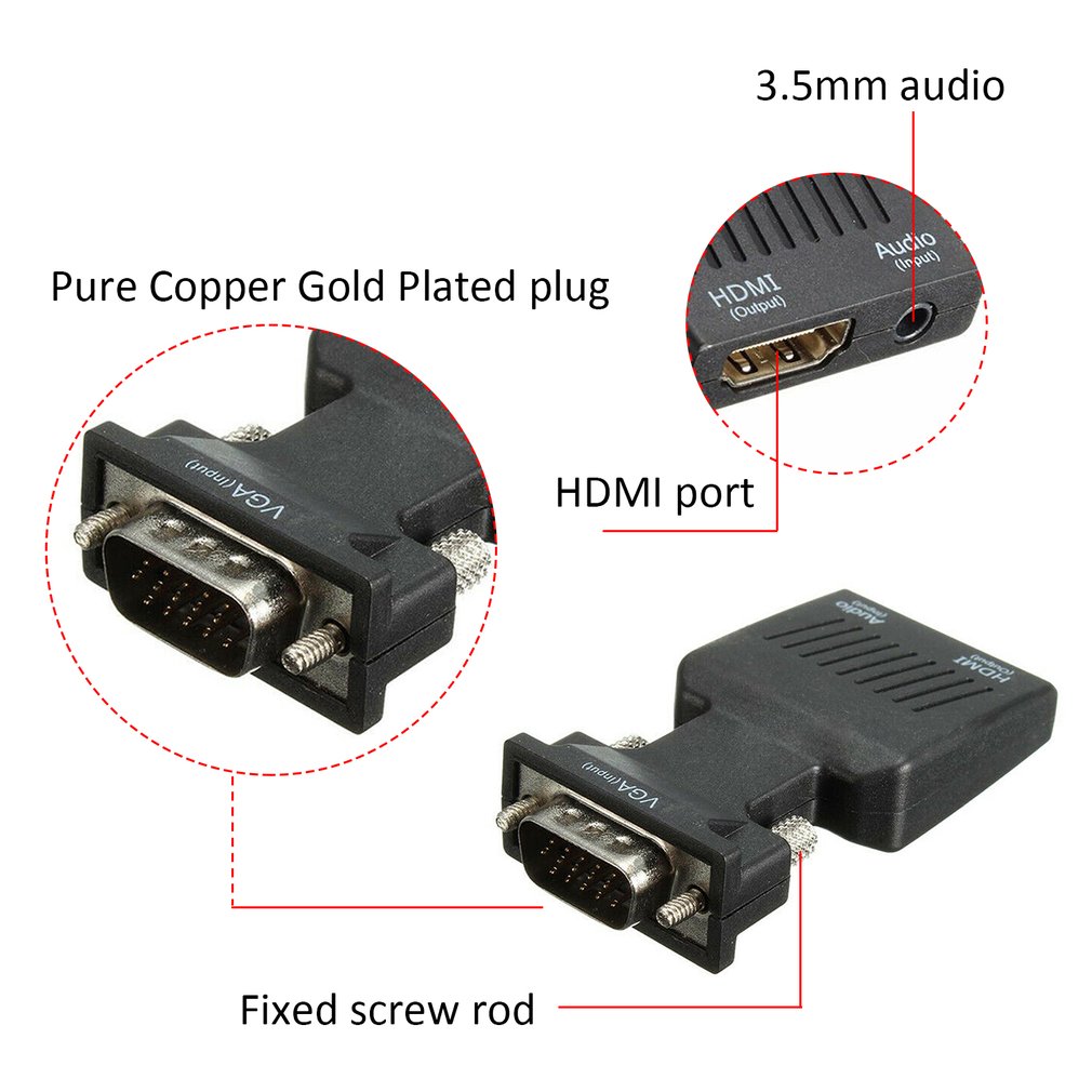 VGA naar HDMI Adapter met Audio Male VGA naar Vrouwelijke HDMI Converter Laptop naar TV voor PC Laptop VGA naar HDMI