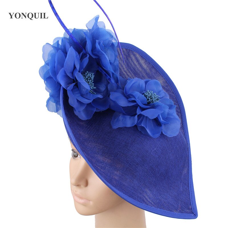 Witte hoeden voor grote feesten, fascinators voor vrouwen, veren, prachtige bruidshoeden, bruidshoofddeksels, sombrero, bloemenhoofddeksel voor dames.: Blauw