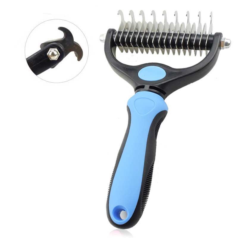 Hair Removal Comb for Dogs Cat Detangler Fur Trimming Dematting Deshedding Brush Grooming Tool For matted Long Hair Curly Pet: Blue 2