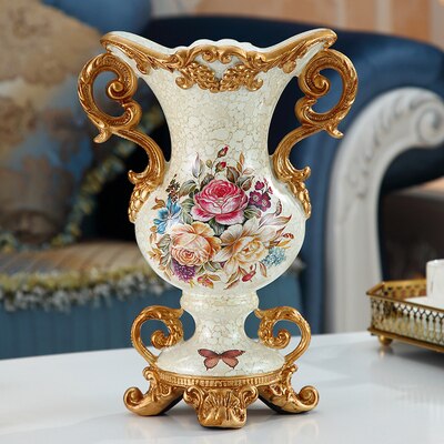 Luxury European Resin Vase Stereoscopic Dried Fowers Arrangement Wobble Plate Living Room Entrance Ornaments Home Decorations: B