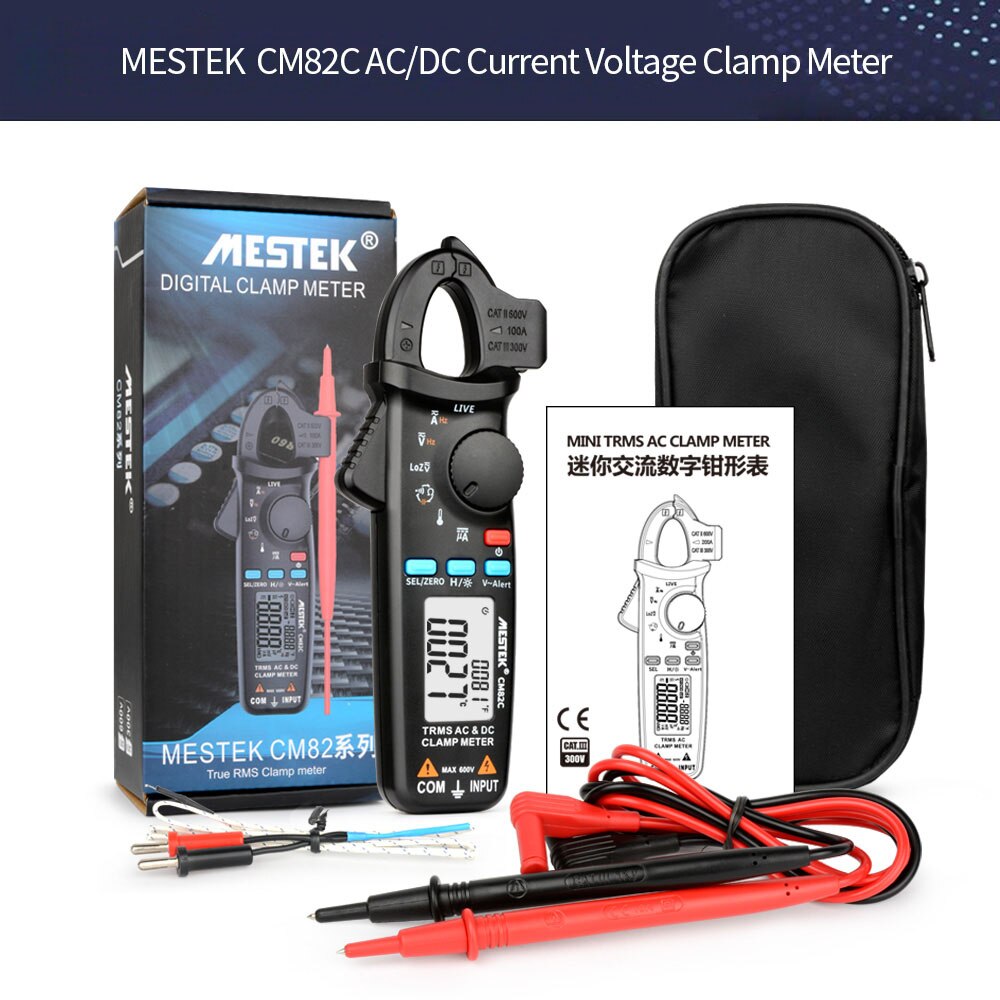 Digital dc klämmätare mestek ac dc strömmätare spänning ampere ncv ohm testare sann rms amperemeter multimeter elektriker verktyg: Cm82c