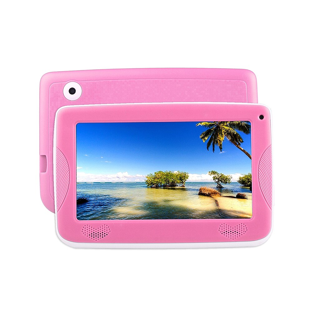 Q718 7 inch quad-core tablet voor kinderen 1024*600 pixels android 4.4 systeem 512mb+8gb geheugen met siliconen hoes groene amerikaanse stekker: Roze / Eu-stekker
