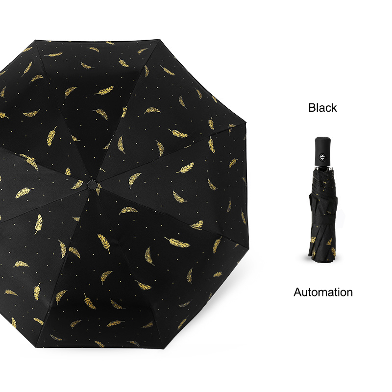 Som regn automatisk foldbar paraply regn kvinde vindtæt børns paraply til regn og sol anti uv parasol uby 04: Automatisk sort