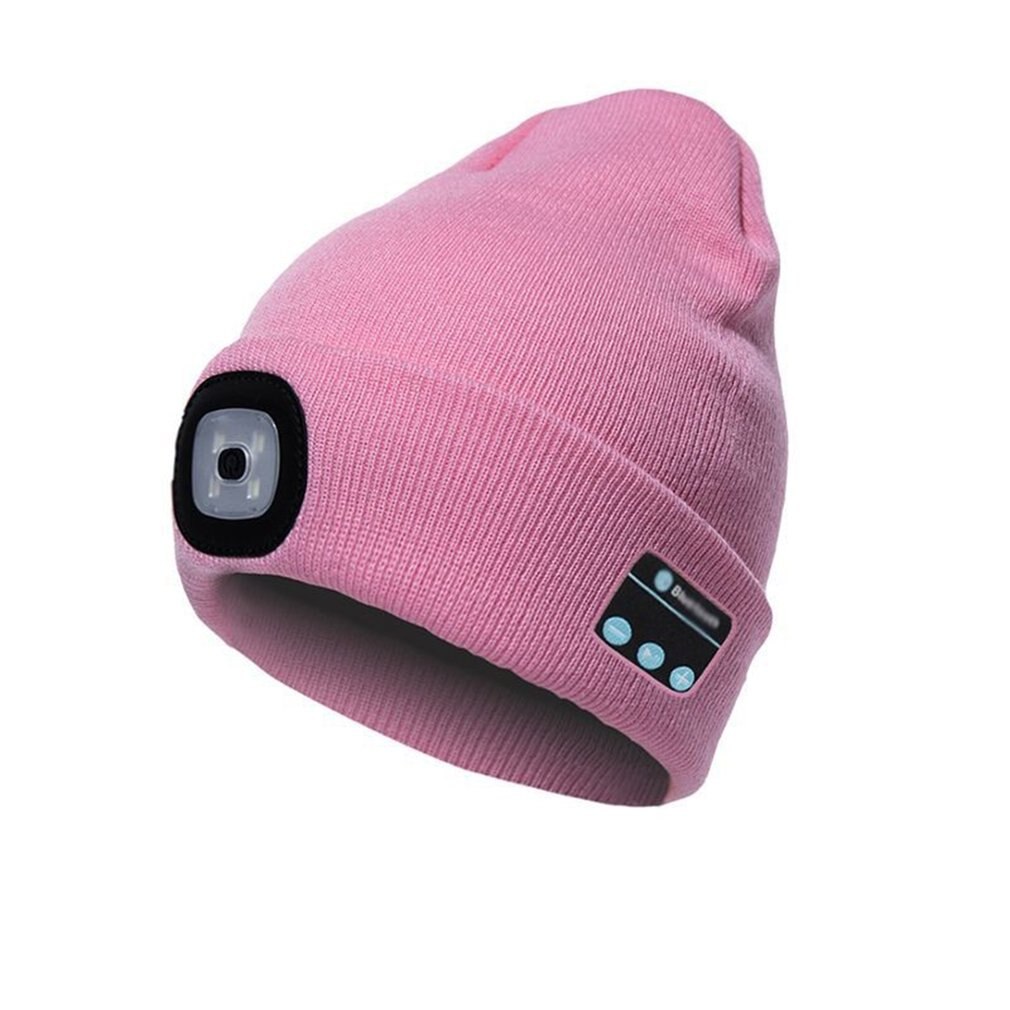 Winter Beanie Hat Wireless Smart Cap Headphone Headset with LED Light Handfree Music Headphone Earphones for: Pink