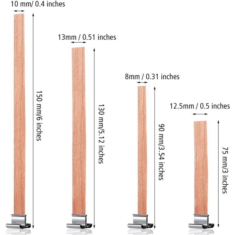 Mechas para velas de madera Natural, mechas para velas de madera gruesa, núcleos de mecha con soportes de hierro para fabricación de velas artesanales 100P