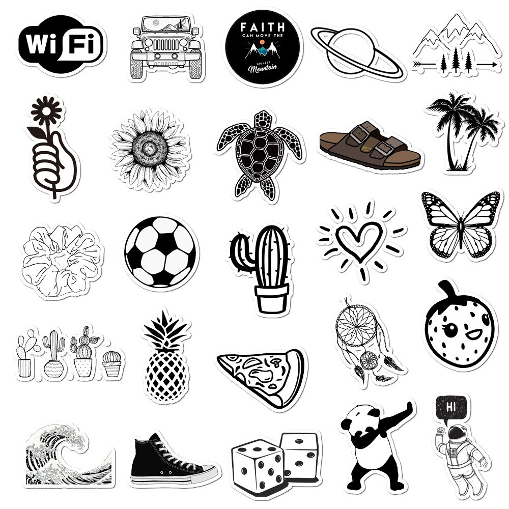 Vsco sort hvide klistermærker 50 stk vandtætte klistermærker pakke piger til på bærbar pc telefon kuffert bagage skateboard legetøjsmærkat