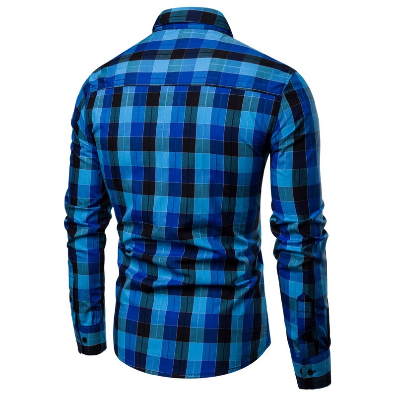 WSGYJ Men Plaid Shirt Long Sleeve Shirts Casual Multi-color Checkered Cotton Chemise Homme