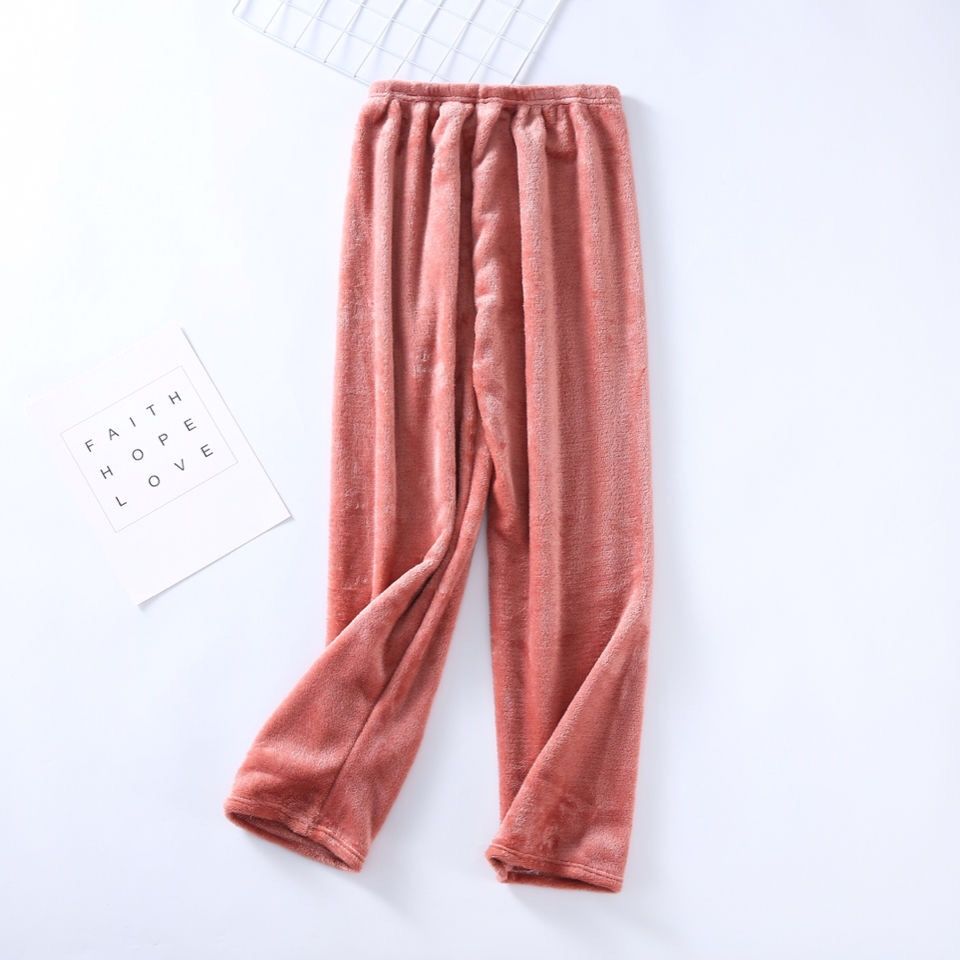Pantalones de dormir largos para mujer, franela lisa, pijamas de lana en Coral, ropa de dormir suave y cómoda, estilo coreano: orange