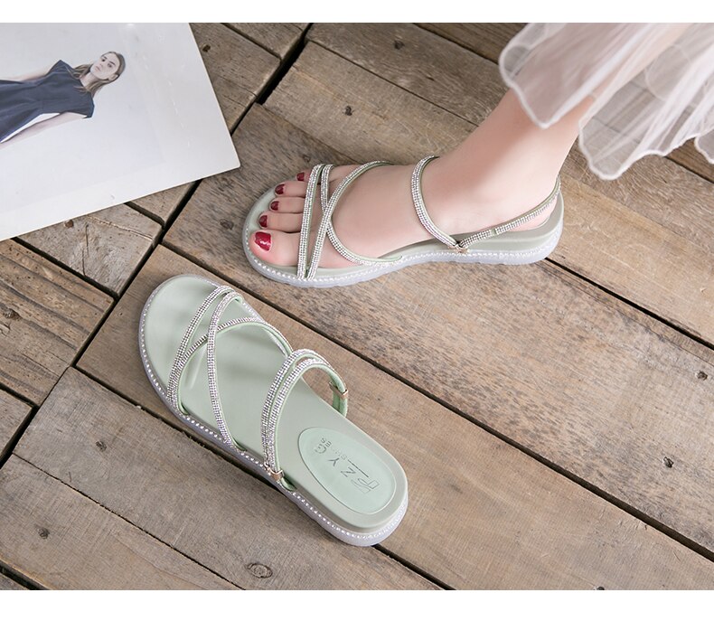 Zomer Platform Schoenen Vrouw Sandalen Platte Sandalias Gladiator Rhinestone Clear Strand Sandalen Transparante Slippers Slides