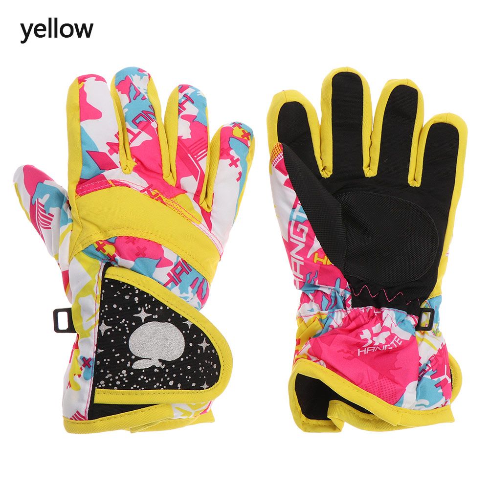 Winter Must Thicken Warm Windproof Waterproof Children Ski Gloves Snow Snowboard Outdoor Riding Long-sleeved Mitten: yellow