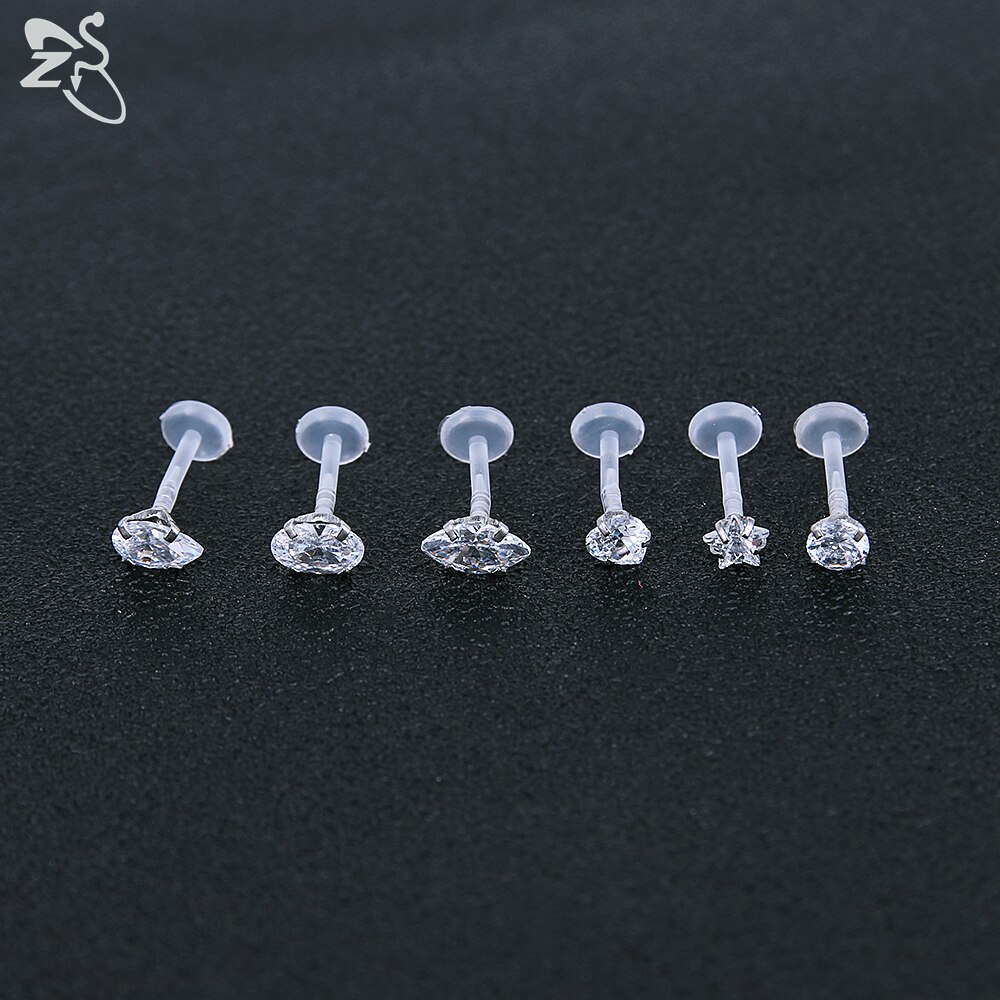 ZS 10-12 Teile/los 16G Klar Bioflex CZ Kristall Labret Monroe Lippen Ring einstellen Ohr Wendel Tragus Knorpel ohrring Zucht durchbohren Schmuck