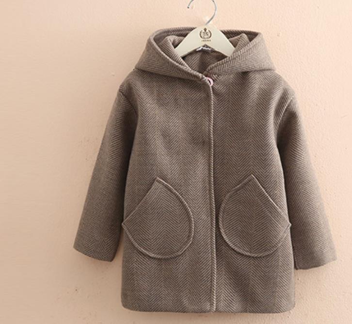 Winter baby meisjes capuchon haarbal wol baby peuter kinderen bovenkleding wollen jas meisjes: Grijs / 100cm