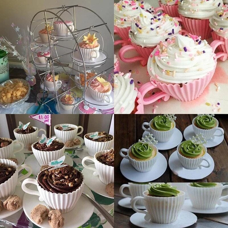 Spot siliconen bakvorm theekopjes met schoteltjes cupcakevorm theeservies herbruikbare cupcakevormen beste prijs