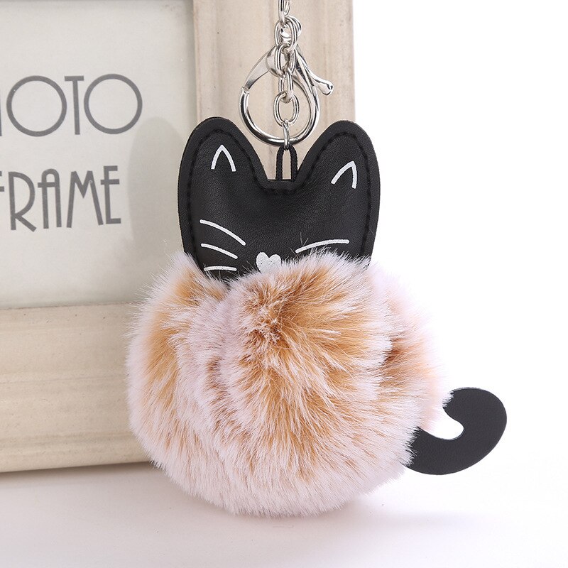 LLavero de Bola de Pelo de gato, pompón suave, Bola de Pelo de Animal, llavero de coche, bolso y accesorios para coche, llavero de para mamá: 10