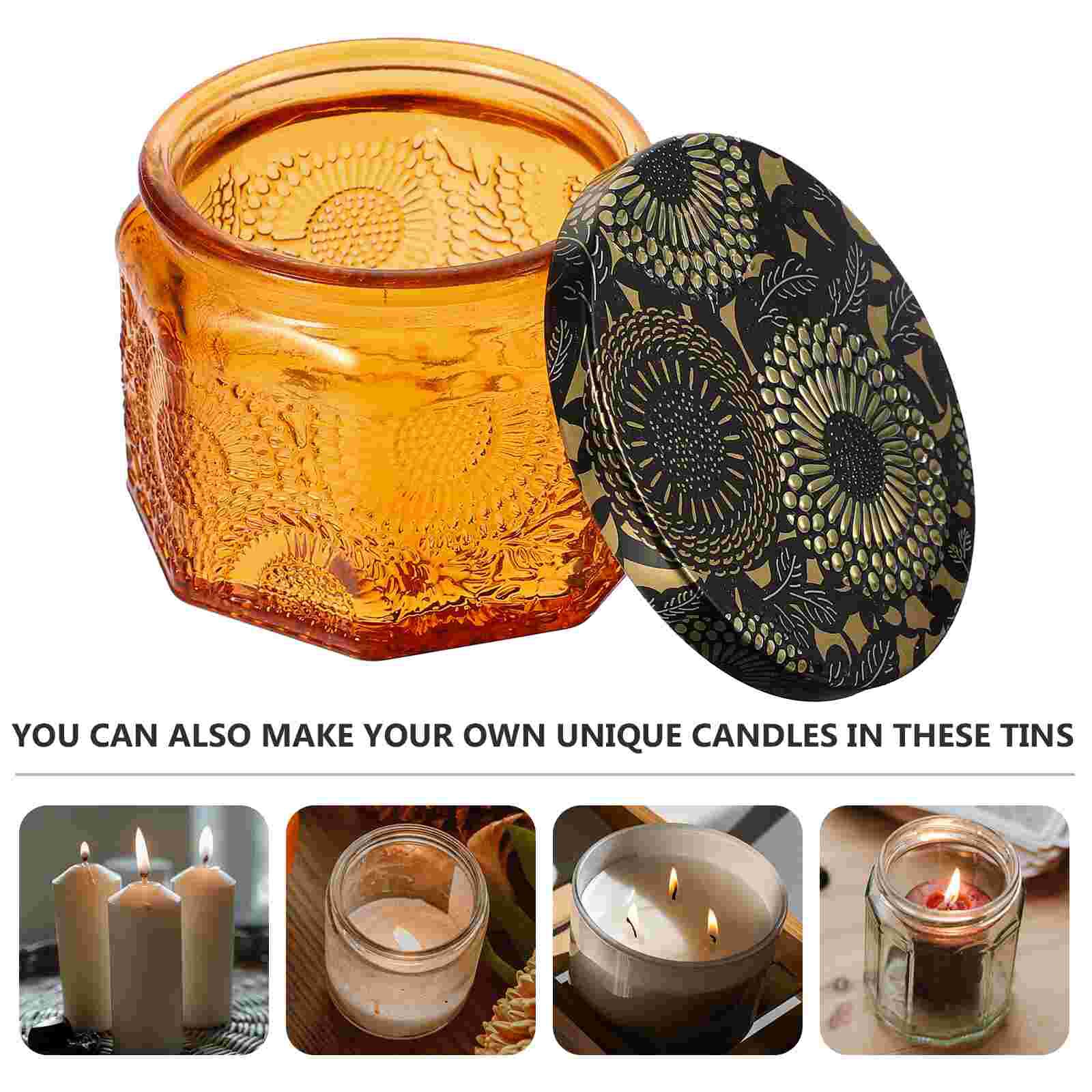 14pcs Embossed Glass Candle Jars Container with Lids Recyclable Candle jars