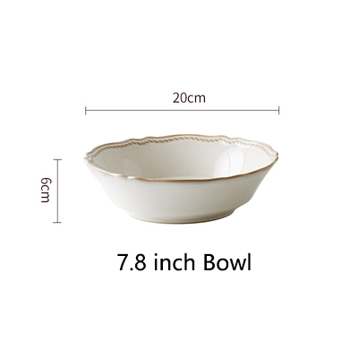 Retro Embossing Bone China Dinner Plates Flower Shape Wedding White Charger Plate Bowls Dishes and Plates Sets Kitchen Supplies: 7.8 inch Bowl