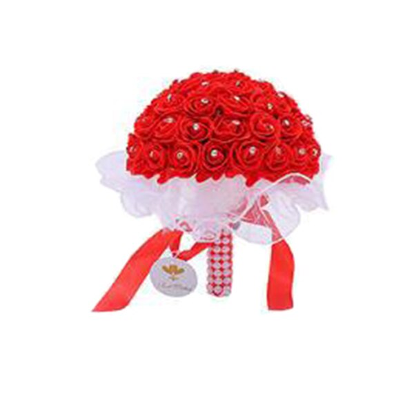 10 Colors Handmade Foam Flowers Crystal Wedding Bouquets Romantic Bridesmaid Rose Bridal Bouquet Ribbon For Wedding Mariage: Red