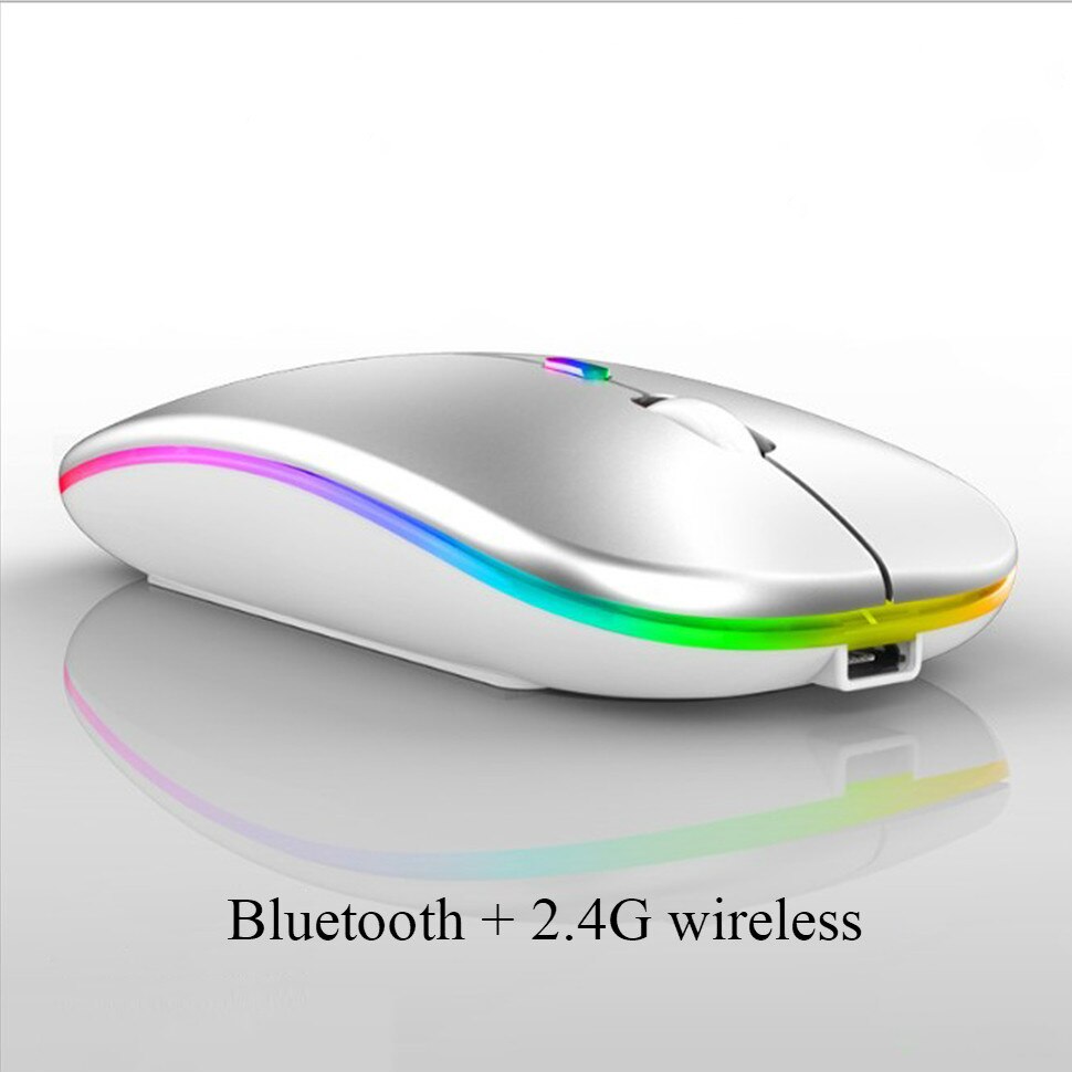 Bluetooth Muis Draadloze Oplaadbare Dual Mode 2.4G Draadloze Muis Stille 1600 Dpi Ergonomische Muis Voor Computer Pc Laptop: Silver Dual Mode